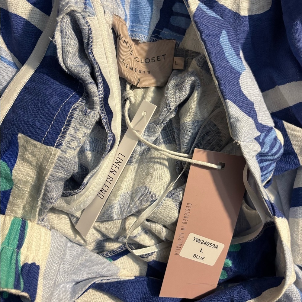 NWT White Closet Elements Maxi Blue & White HalterNeck Dress LINEN SZ large - Picture 4 of 6